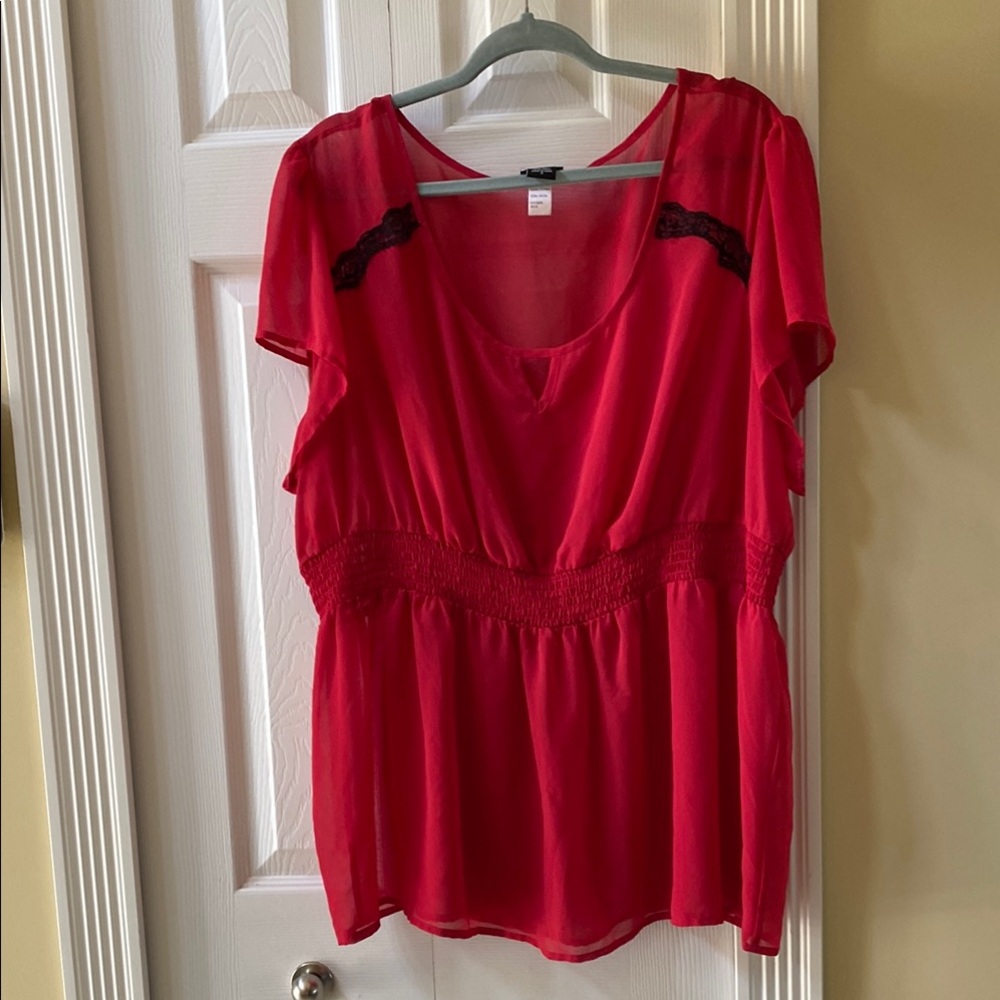 Torrid Red Smocked Blouse Relaxed Fit size 3. Ptp is 25